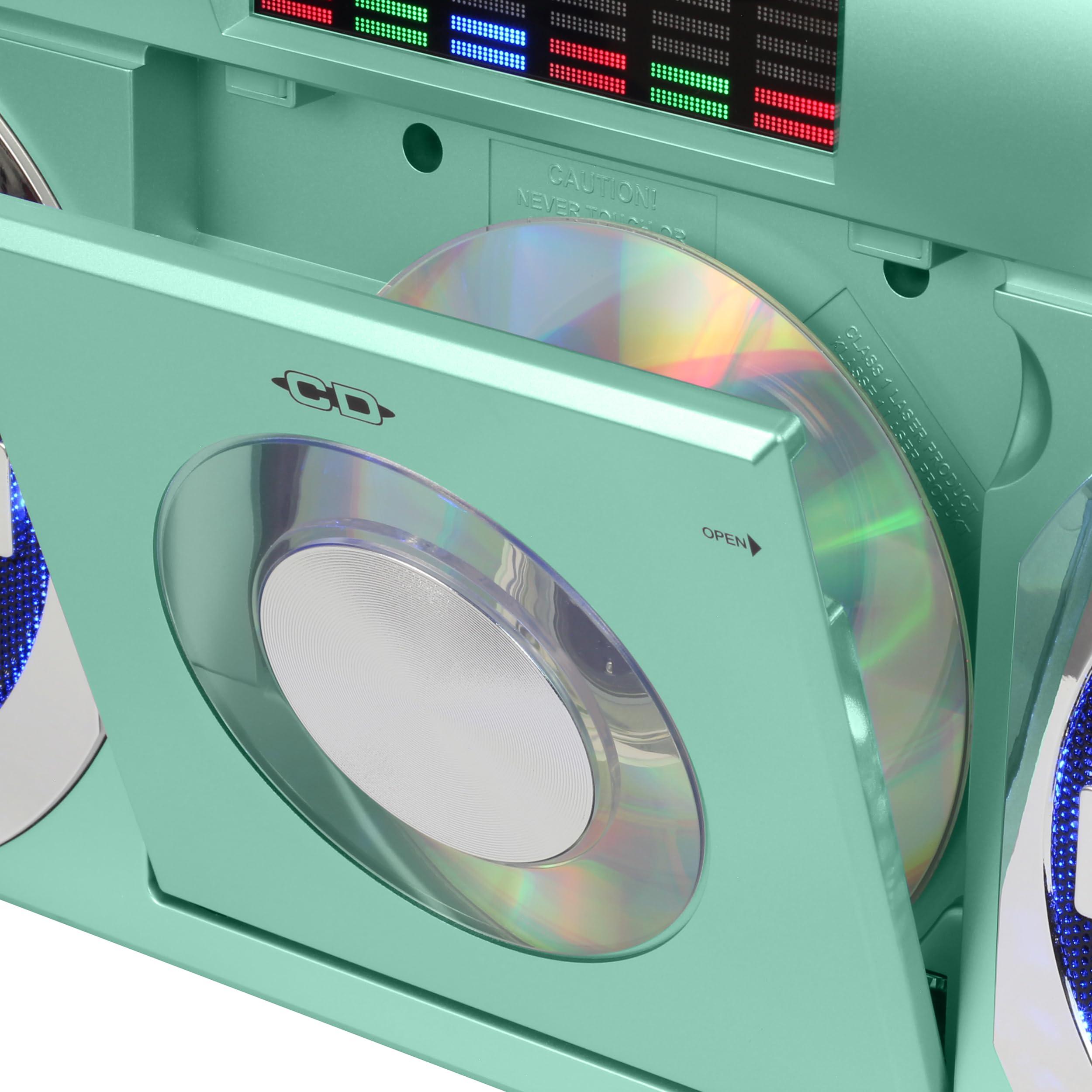 Studebaker Studebaker SB2149TE Master Blaster Bluetooth Boombox with 3 Way Power, AM/FM Radio, USB Port, CD Player with MP3 Playback, LED EQ and 10 Watts RMS Speaker in Teal