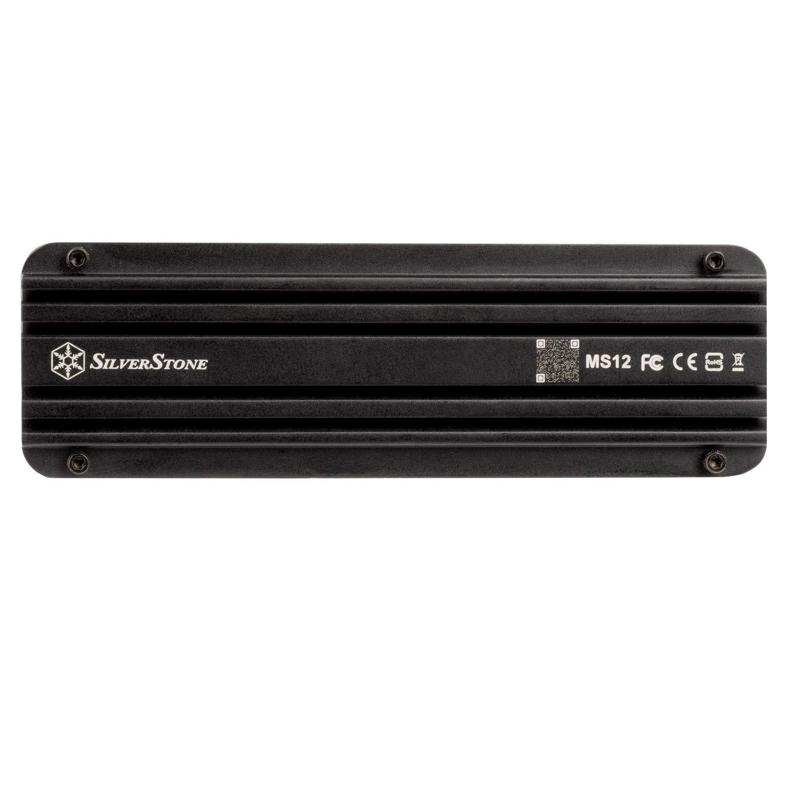 SilverStone Silverstone MS12, 20Gbps SuperSpeed+ USB 3.2 Gen 2x2 Type-C to NVMe M.2 SSD Enclosure, Aluminum, Black, SST-MS12