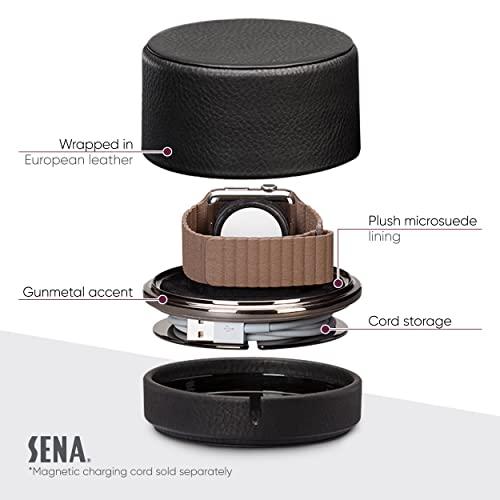 Sena Cases SENA Leather Travel Watch Case for Apple Watch Series 1,2,3,4,5,6,7,8,9 and SE, Single Storage Box of Apple Watches, Converts from Travel Case to Charging Stand, not fit Watch Ultra/Ultra 2,