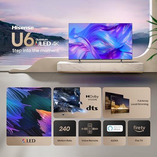Hisense Hisense 75 Class U6 Series ULED 4K UHD Smart Fire TV (75U6HF, 2024) - QLED, Full Array Local Dimming, 600-Nit, Dolby Vision HDR 10+, HDMI 2.1, MEMC, 240 Motion Rate with VRR, Alexa Compatibility