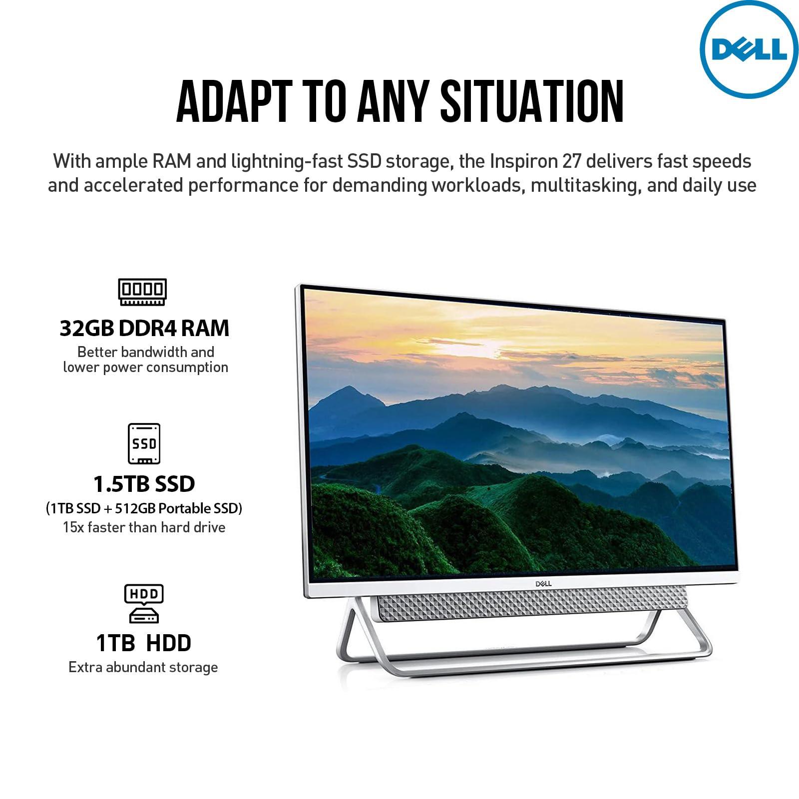 Dell Dell All In One Desktop Computer 27 Inch Touchscreen FHD, Home Business AIO PC Desktop, Intel Core i7,NVIDIA GeForce MX330,32GB RAM 1TB SSD+512GB PSSD,Lifetime Office Windows 11 Pro,RJ-45,USB-C,Webcam