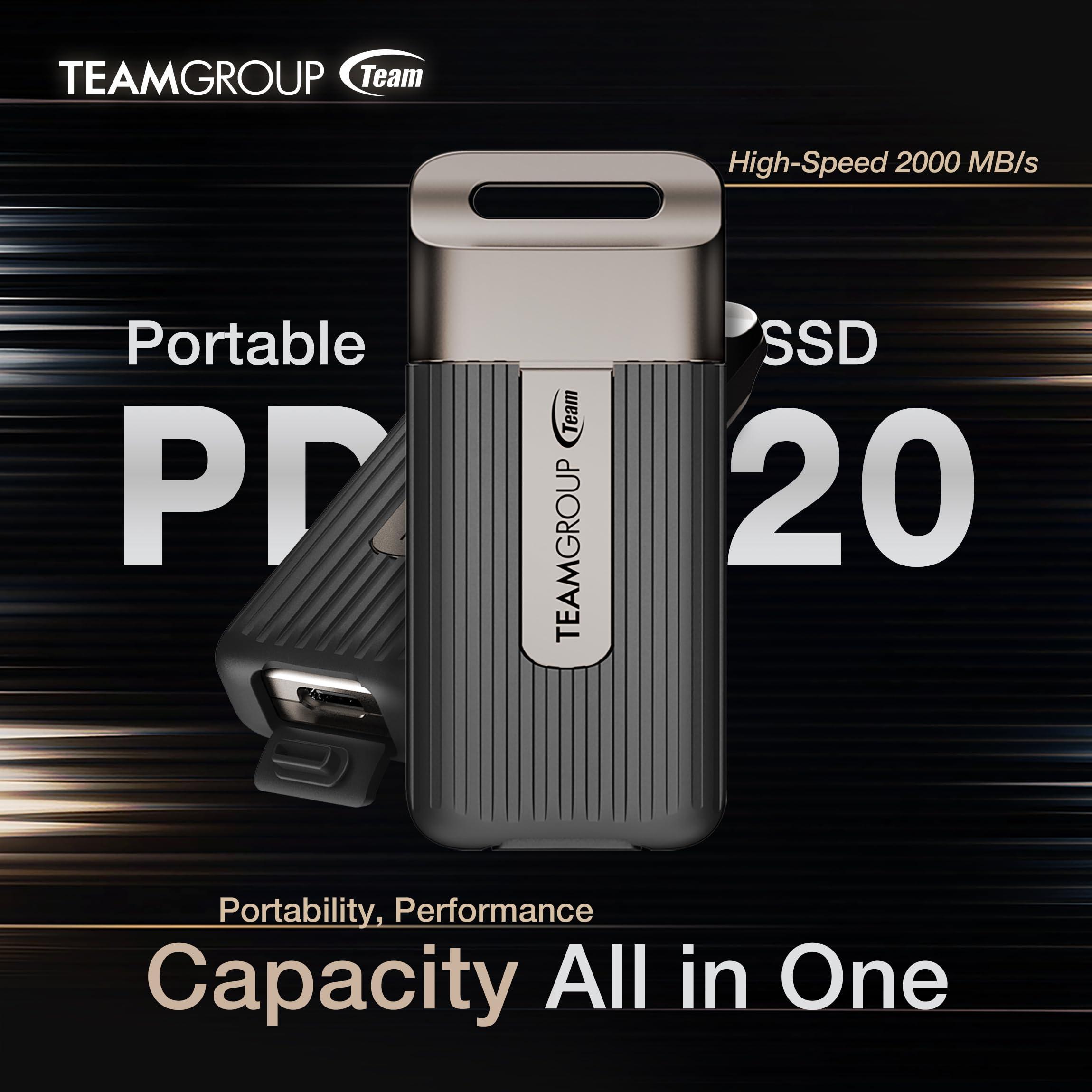 TEAMGROUP TEAMGROUP PD20 1TB Portable External Solid State Drive SSD Read up to 2000MB/s USB 3.2 Gen2x2 Type-C Waterproof Dustproof IP54 TPSEG5001T0C102
