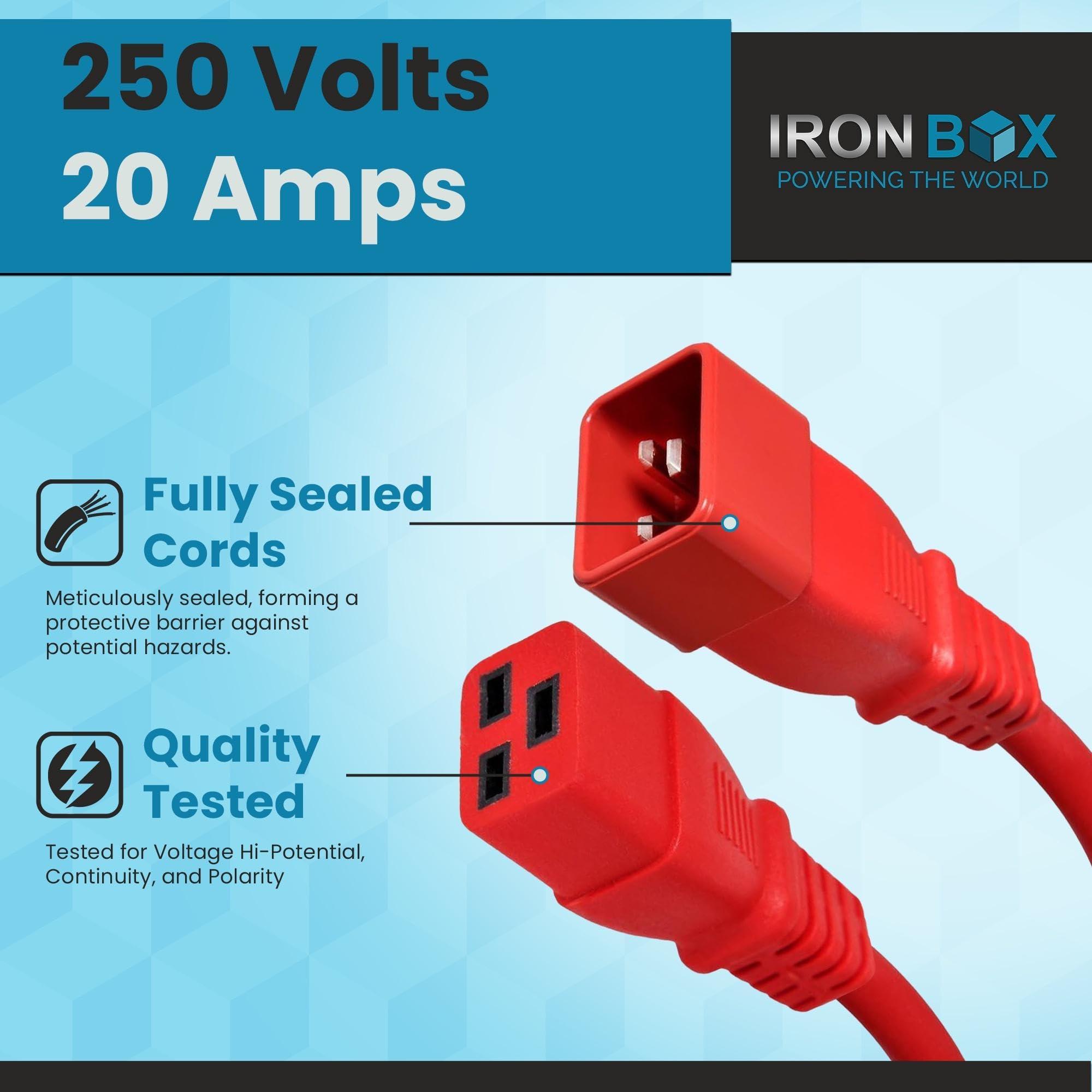 Iron Box IronBox Electric - Heavy-Duty C20 to C19 Power Cord - 20A/250V Rated, 12/3 SJT IEC 60320 Equipment to PDU Cable - Male End C20 Plug/Female End C19 Connector - UL Listed Power Cable -(Black,15 Foot)