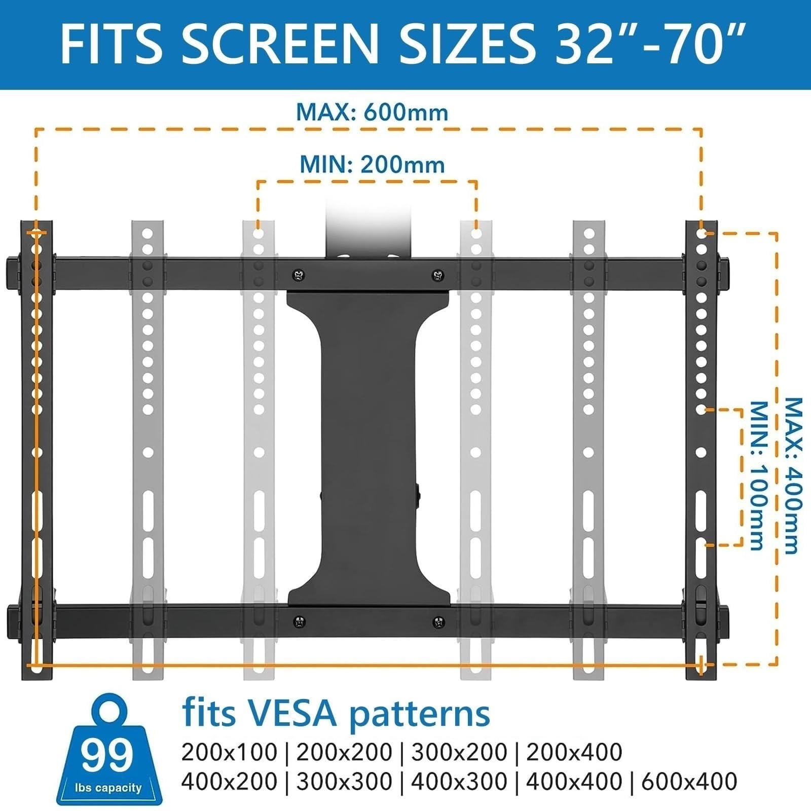 YUZDNM YUZDNM Ceiling TV Mount Bracket - Fits 32-70 Inch TVs Motorized TV Stand, Hidden Drop Down TV Lift, Telescopic Electric TV Lift with Auto Lifting, 0-85 Flip Down, Motorized Ceiling TV Mount