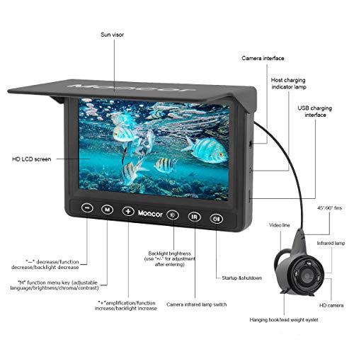 MOOCOR MOOCOR Underwater Fishing Camera, Portable Fish Finder Camera HD 1000 TVL Infrared LED Waterproof Camera with 4.3 Inch LCD Monitor for Ice Lake Sea Boat Kayak Fishing