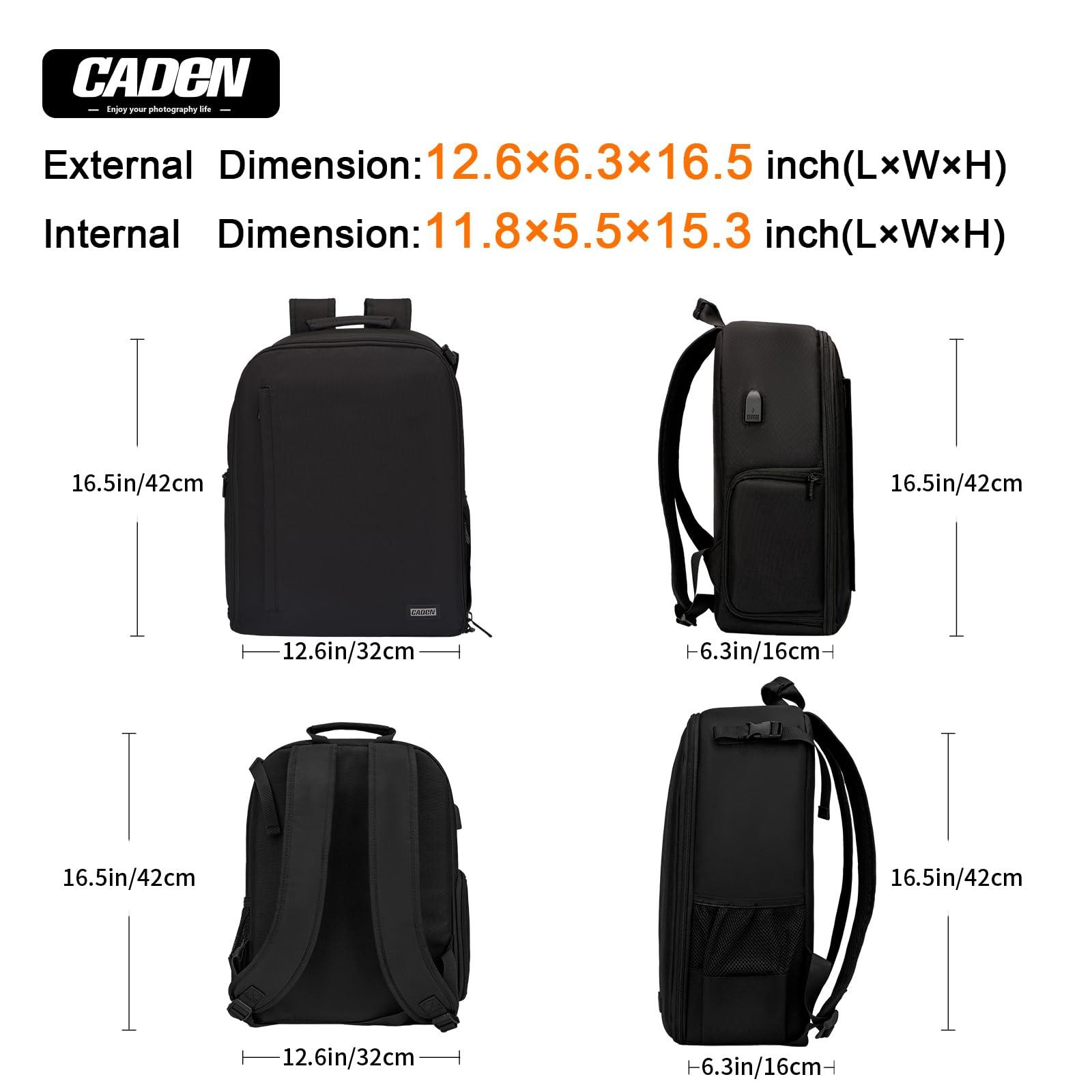 CADeN CADeN Camera Backpack Bag with Laptop Compartment 15.6" for DSLR/SLR Mirrorless Camera Waterproof, Camera Case Compatible for Sony Canon Nikon Camera and Lens Tripod Accessories Black