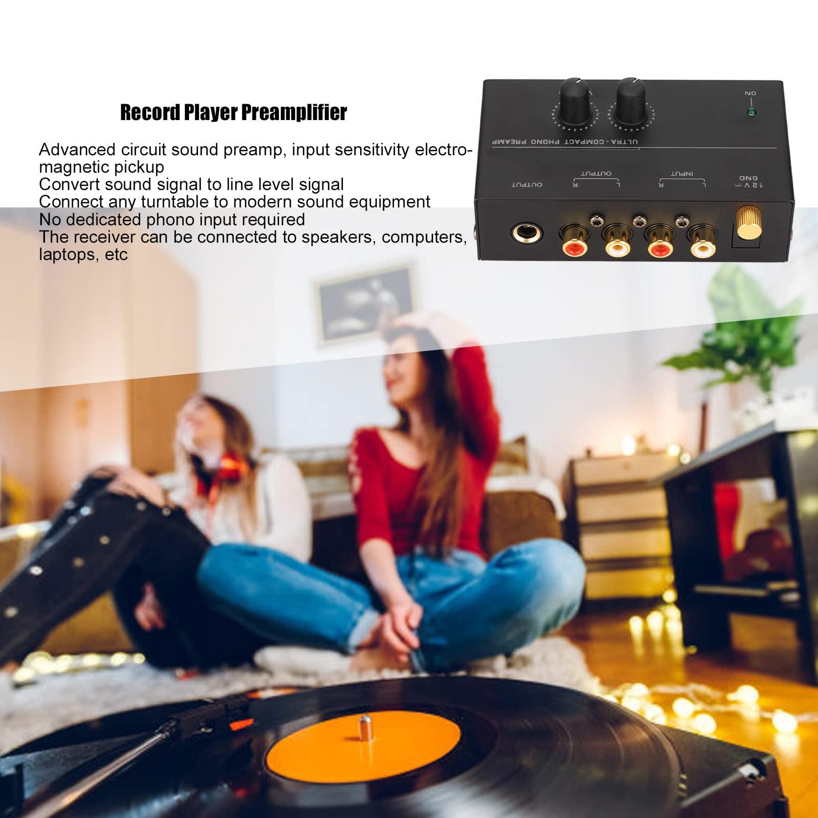 Focket PP500 Phono Turntable Preamp, Mini Electronic Audio Stereo Phonograph Preamplifier with Input Output, 12V DC Adapter, Mini Record Player Preamp Home Theater (US Plug)