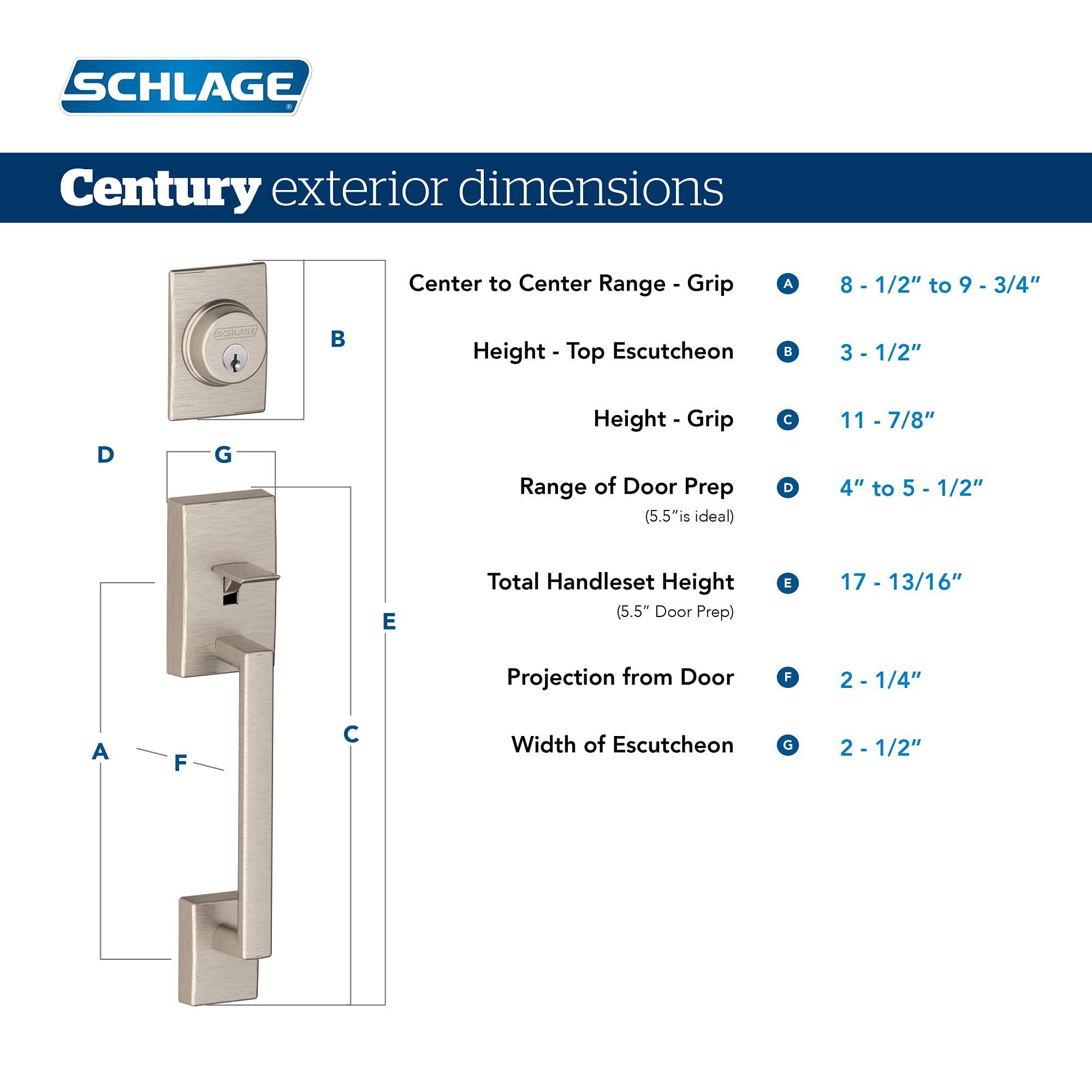 SCHLAGE Schlage F60 CEN 622 LAT CEN Century Front Entry Handleset with Latitude Lever, Alloy steel, Deadbolt Keyed 1 Side, Matte Black