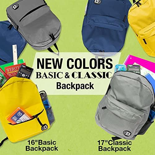 BAZIC Products BAZIC School Backpack 16\" Navy Blue, Lightweight School Bag Padded Back & Adjustable Strap for Students, Travel Bag Fit A4 Notebook, 1-Pack
