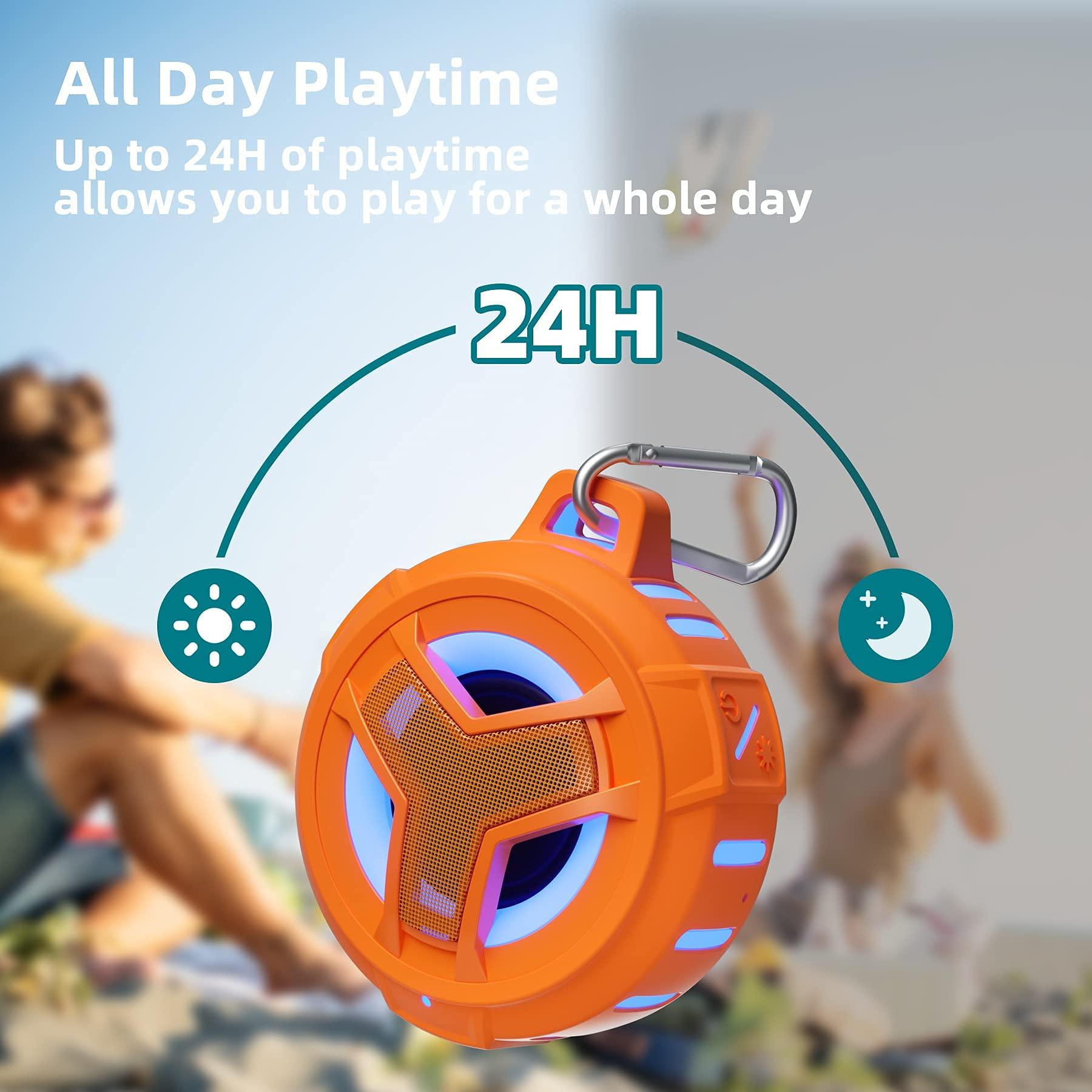 EBODA EBODA Bluetooth Shower Speaker, IPX7 Waterproof Portable Wireless Small Mini Speakers, Floating, 2000 mAh with RGB Light for Pool, Beach, Boat, Kayak Accessories, Gifts for Men and women -Orange