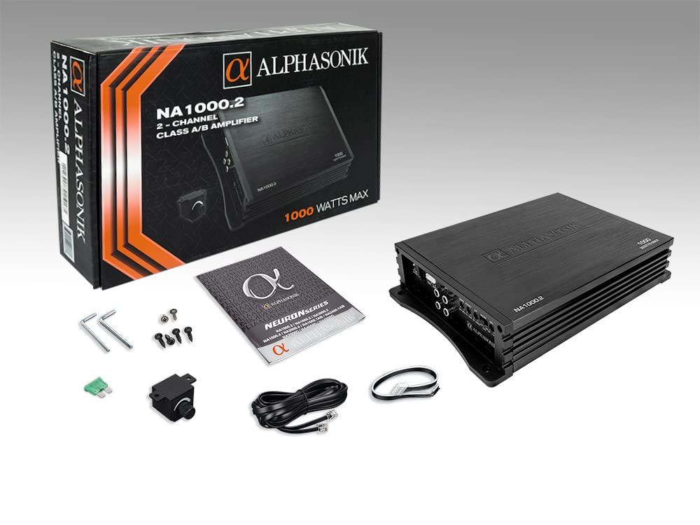 Alphasonik Alphasonik NA1000.2 Neuron Series 1000 Watts Max 2-Channel Car Amp with 4-Way Protection Circuitry Multi-Channel Bridgeable Class A/B Amplifier Low & High Level Inputs (Remote Bass Knob Included)