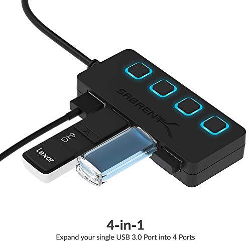 SABRENT SABRENT 4 Port USB 3.0 Hub with Individual LED Lit Power Switches, Includes 5V/2.5A Power Adapter (HB UMP3)