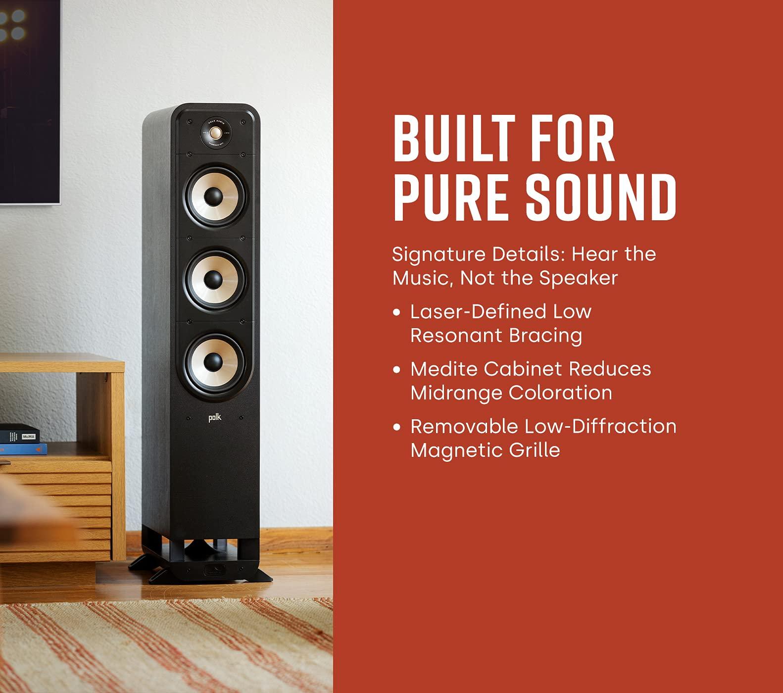 Polk Audio Polk Signature Elite ES50 Tower Speaker - Hi-Res Audio Certified, Dolby Atmos & DTS:X Compatible, 1\" Tweeter & (2) 5.25\" Woofers, Power Port Technology for Effortless Bass, Stunning Black