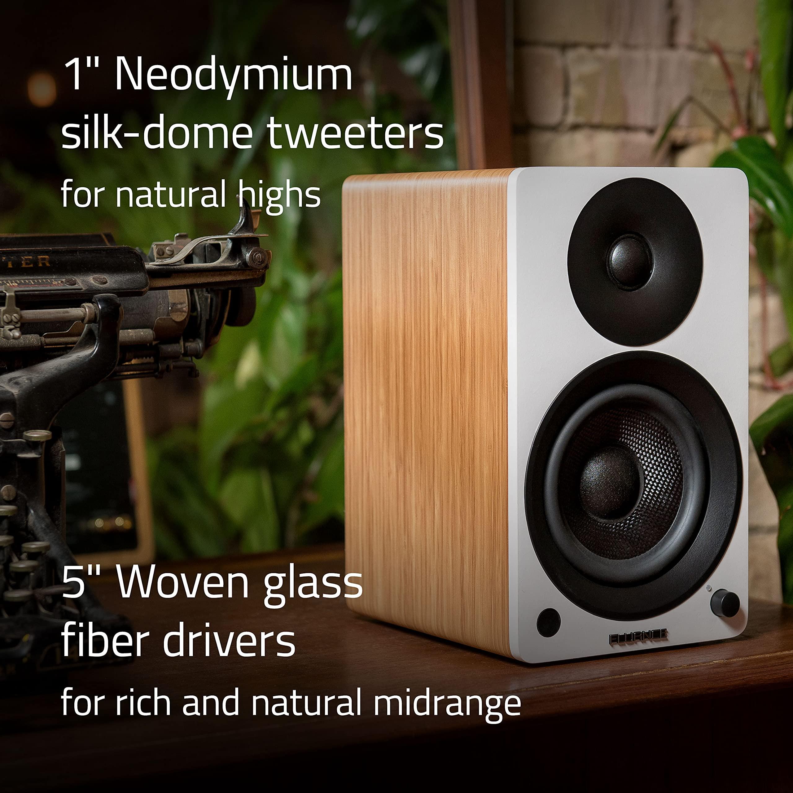 Fluance Fluance Ai41 Powered 2-Way 2.0 Stereo Bookshelf Speakers with Speaker Stands 5" Drivers 90W Amplifier for Turntable Bluetooth 5 Wireless Music Streaming with RCA Optical Subwoofer Out (White Walnut)