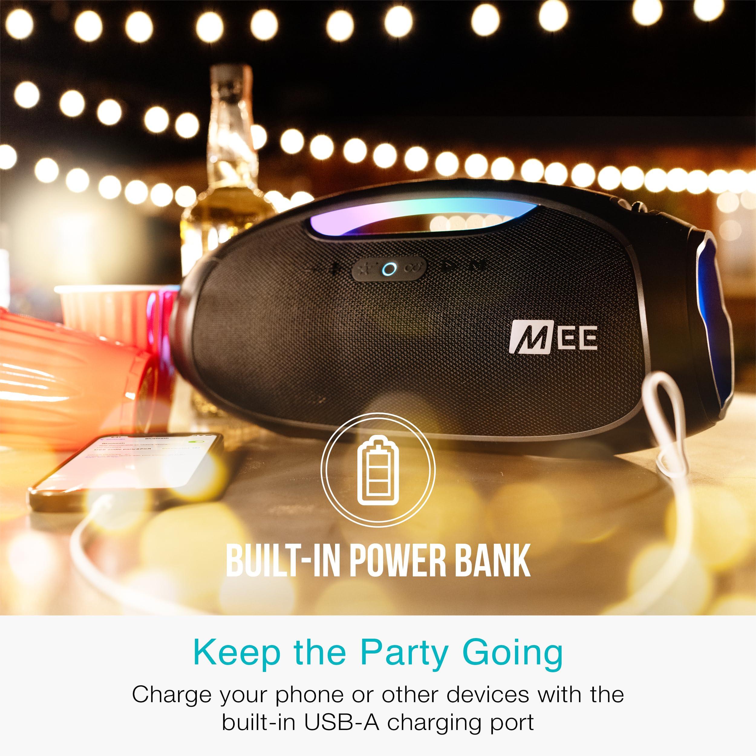 MEE audio MEE audio PartySPKR Bluetooth Wireless Speaker, Powerful 60W RMS Stereo Sound, 2 Subwoofers, Dynamic LED Lighting, Party Mode for Connecting 100+ Portable Speaker for Indoor & Outdoor Use, Black