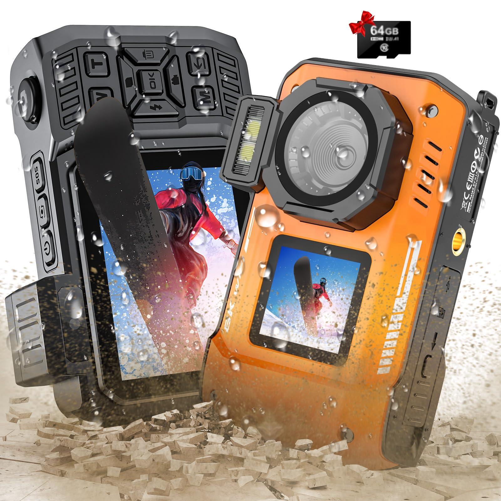 tupsio 8K UHD 70MP Digital Camera with 32GB Card Rugged Waterproof Dustproof Shockproof 33FT Underwater Camera Dual-Screen Selfie for Snorkeling Autofocus Point and Shoot Digital Camera (Orange)