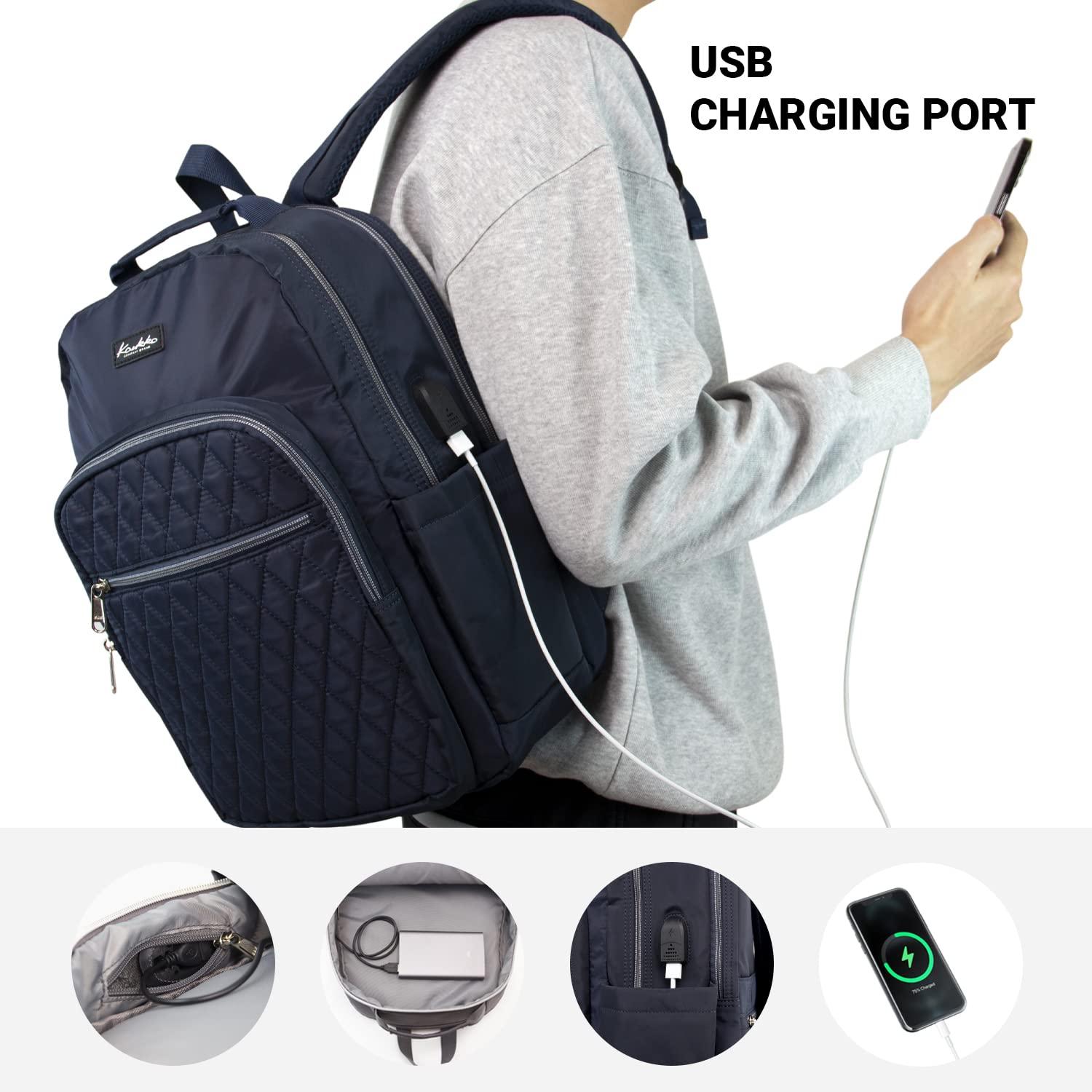 KAUKKO KAUKKO Women Laptop Backpacks for 14" Notebook Casual Computer Bag Stylish Pattern Daypack for Work Travel Business 27NAVY,11.8L