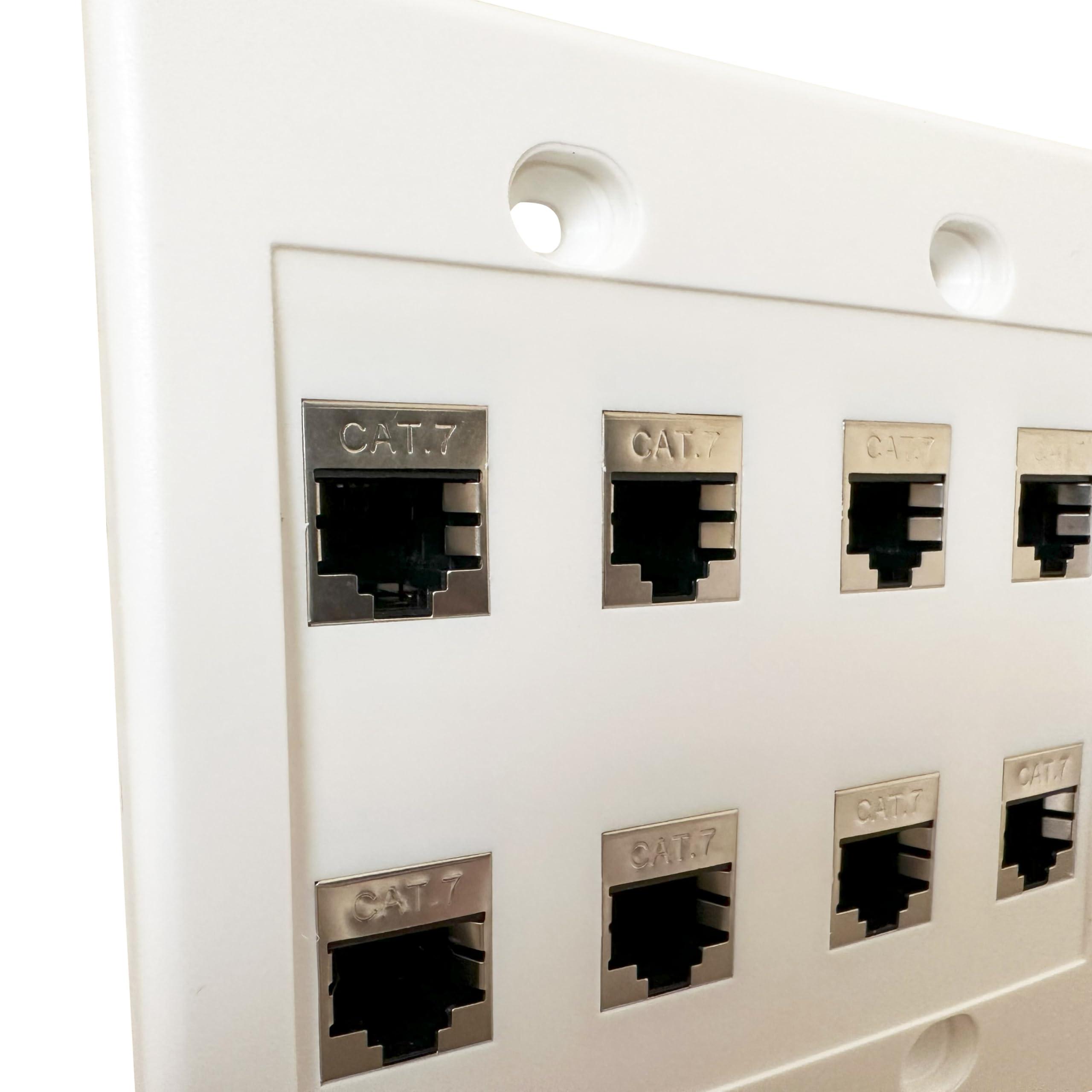 DIYTECH DIYTECH Cat7 Wall Plate - RJ45 Ethernet Wall Outlet, Female to Female Cat 7 Plate, for Network Setup - White (8 Port)