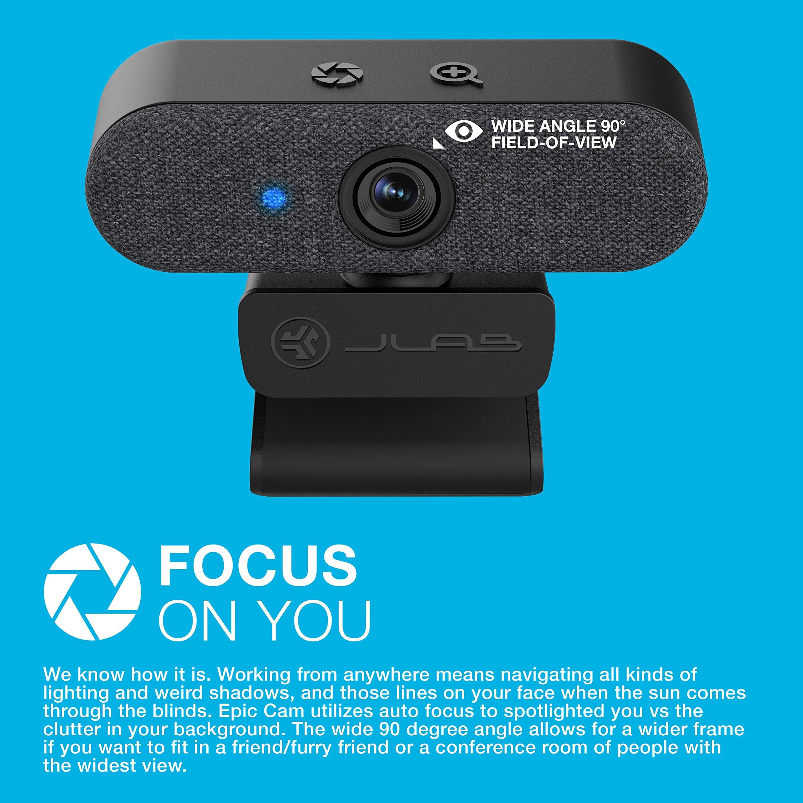 JLab JLab Epic Cam USB HD Webcam, Black with Optional White Face Plate, Full 2k/30 FPS, 5 Megapixels, Auto-Focus, Dual Omni-Directional Microphones, Adjustable Zoom and Exposure Levels