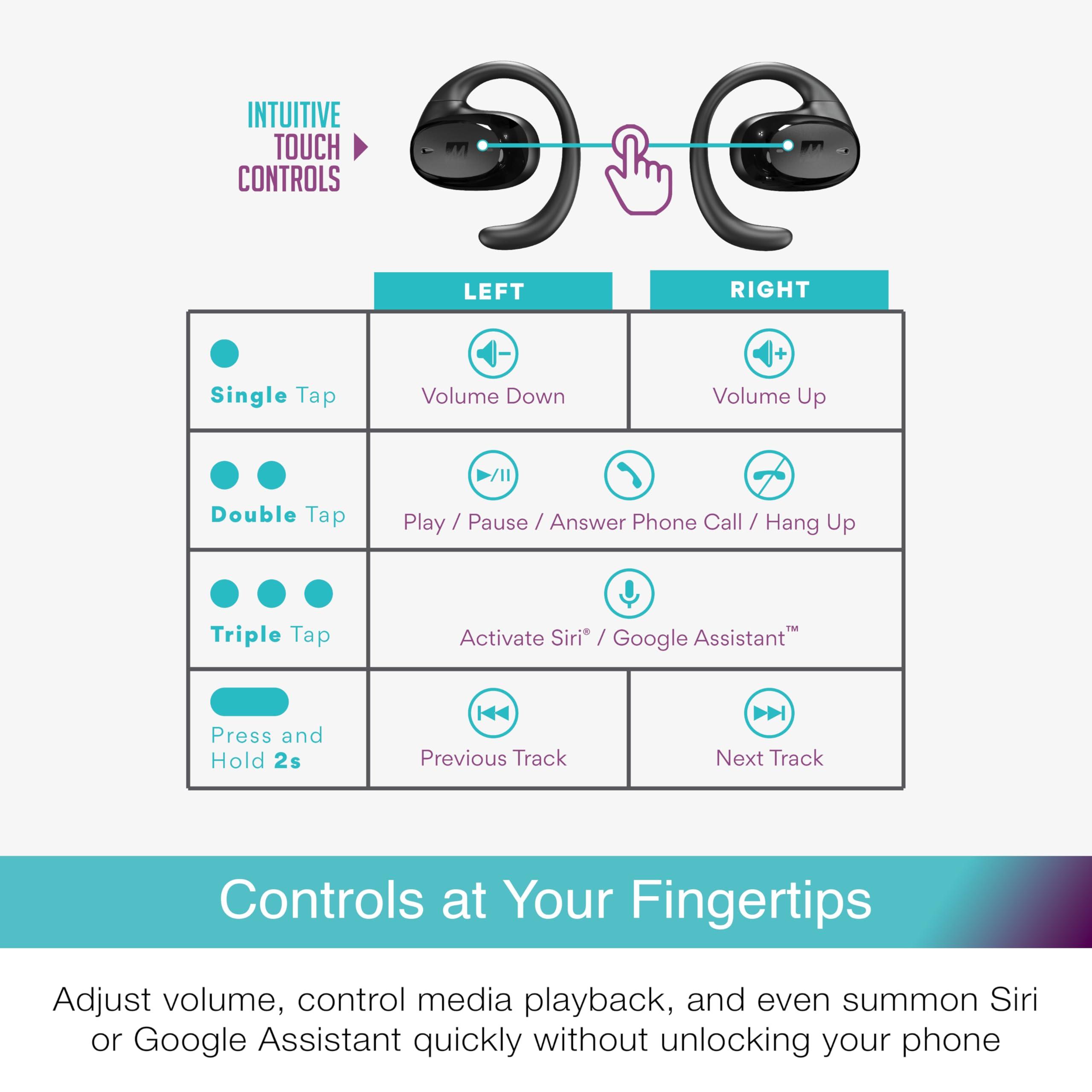 MEE audio MEE audio AirHooks Pro True Wireless Open Ear Sports Headphones Bluetooth Earbuds - Comfortable Sweatproof Non-Isolating Headset Earphones for Safer Workouts & Running