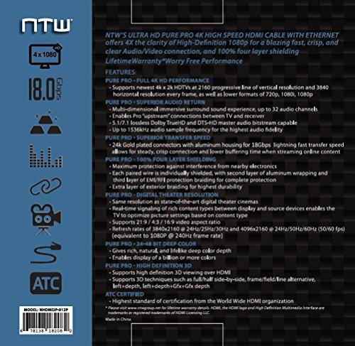 NTW NTW PURE PRO 4K HDMI Cable 12FT High Speed 18Gbps HDMI 2.0 Cable, 4K HDR, Ultra HD Cable 3D, 2160P, 1080P, Ethernet, Audio Return(ARC), Compatible PS5, PS4/3, UHD TV, Blu-ray, PC, Xbox, gold/black