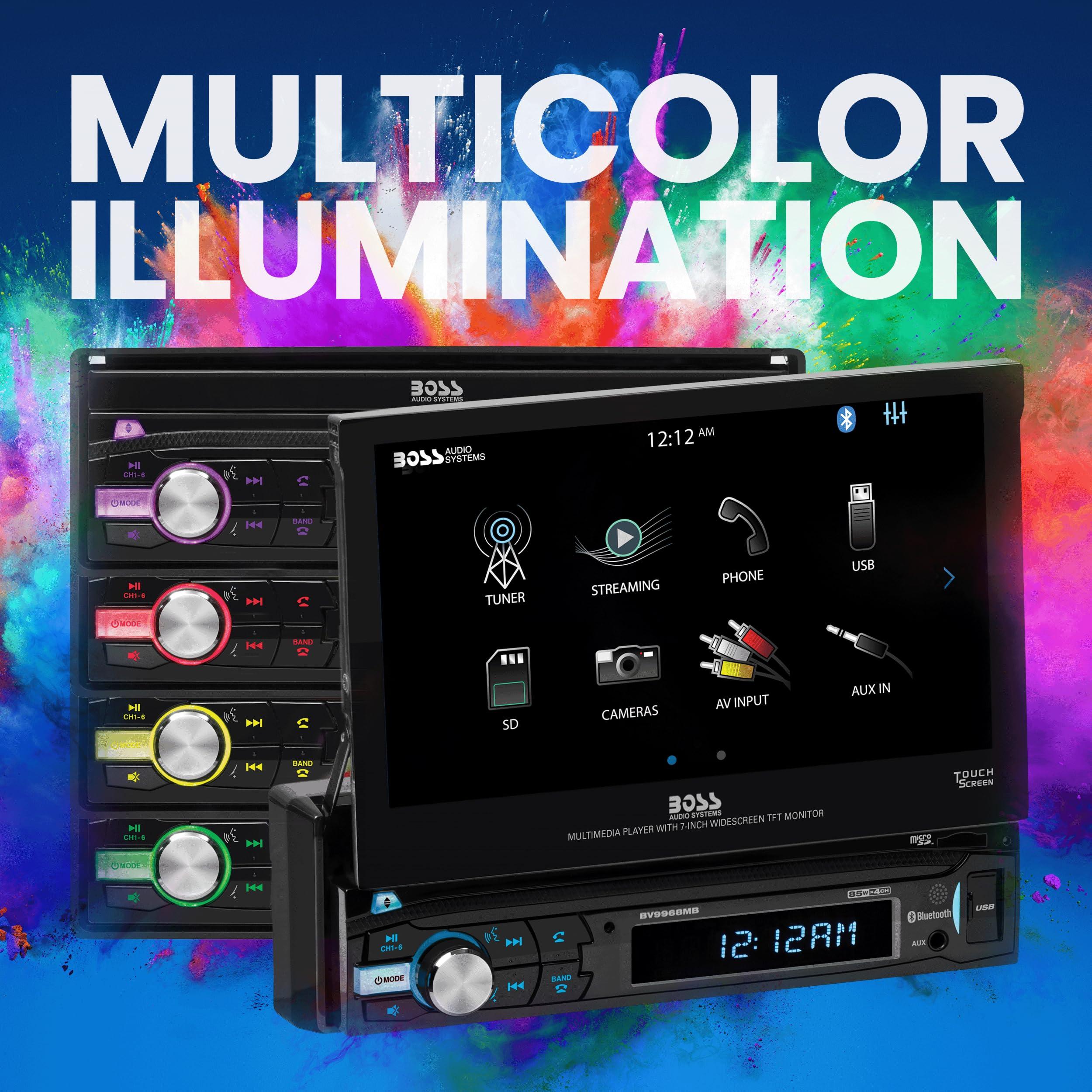 BOSS Audio Systems BOSS Audio Systems BV9968MB Car Stereo System - Single Din 7 Inch Head Unit, Touchscreen, Bluetooth Audio and Hands-Free Calling, AM/FM Radio Receiver, No CD Player, Aux-in, USB