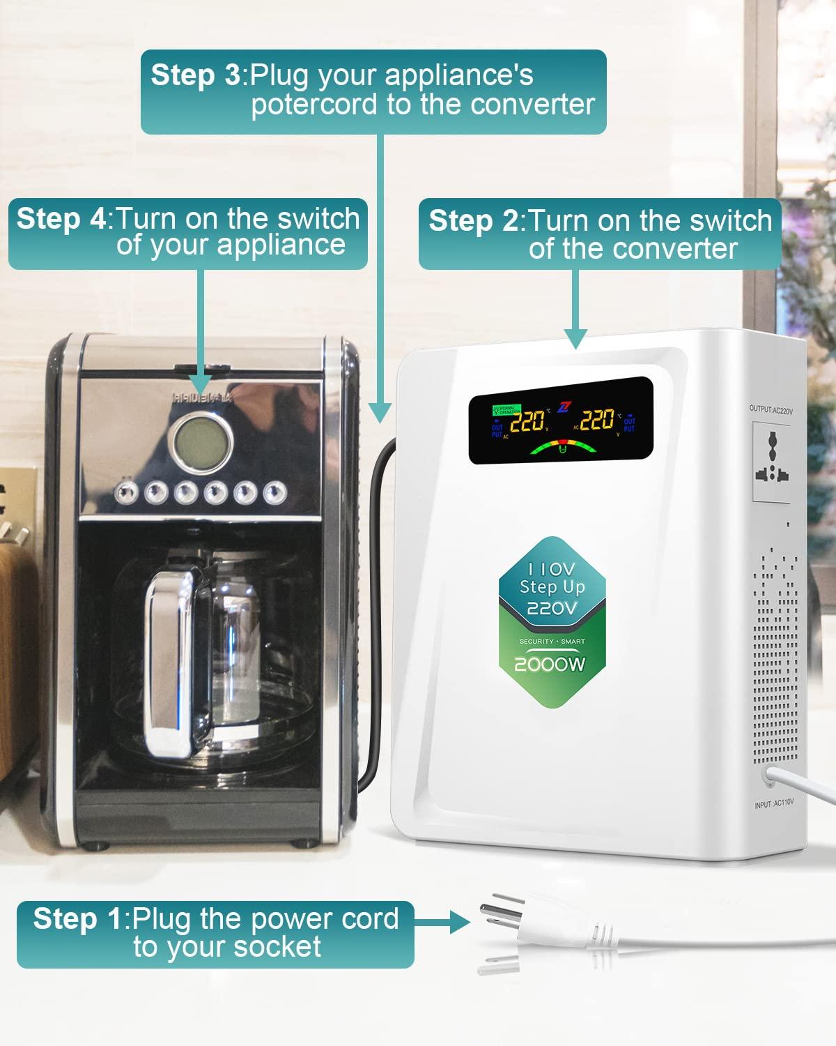 ZHENGXI Step Up Transformer 110v to 220v 2000w Voltage Converter, 120v to 240v, No Noise,Suit for Juicer, Chocolate Machine and Other Appliances using 220V Asia Euro Appliance in US