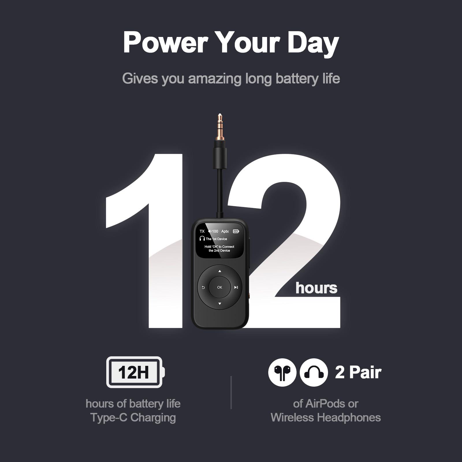 EITIPOK EITIPOK SoundSync Pro Bluetooth Transmitter & Receiver for Airplane, Easy Setup Bluetooth Audio Transceiver for 2 BT Devices, Volume Control, RCA for TV