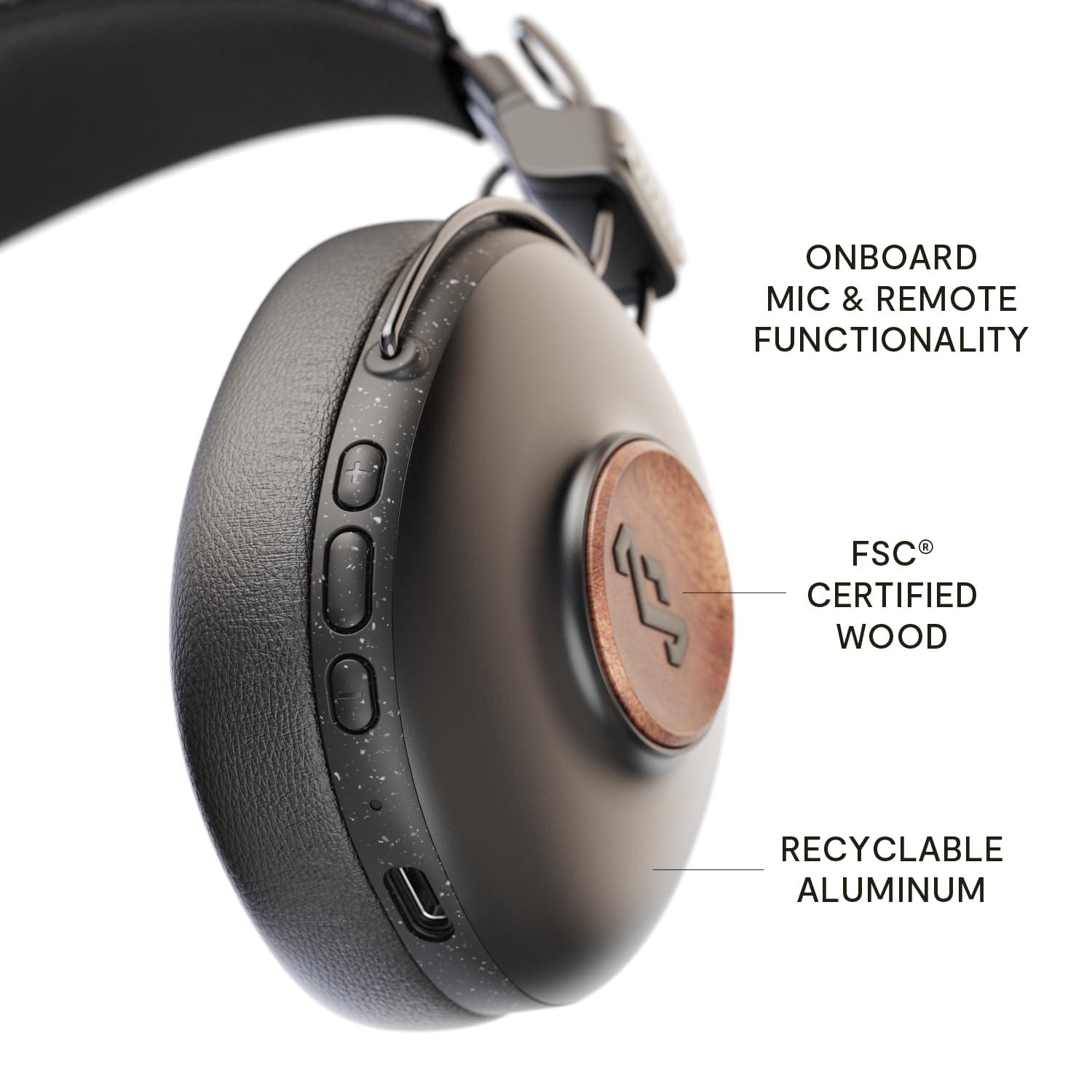 Marley House of Marley Positive Vibration Frequency: Over-Ear Wireless Headphones with Microphone, Wireless Bluetooth Connectivity, 34 Hours of Playtime and Quick Charge Technology, Signature Black