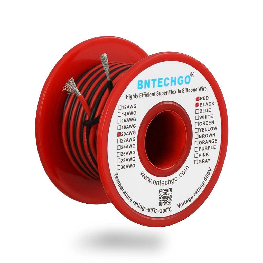 BNTECHGO BNTECHGO 20 Gauge Silicone Wire Spool Red and Black Each 25ft 2 Separate Wires Flexible 20 AWG Stranded Tinned Copper Wire