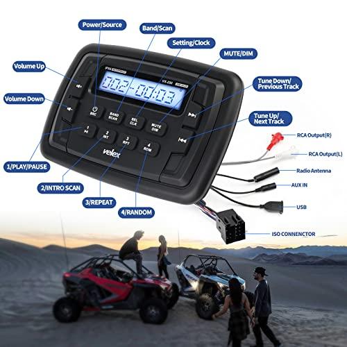 velex Velex Powersport Marine Stereo Radio AM FM Tuner Stereo 4 x 45W Bluetooth Streaming UTV ATV
