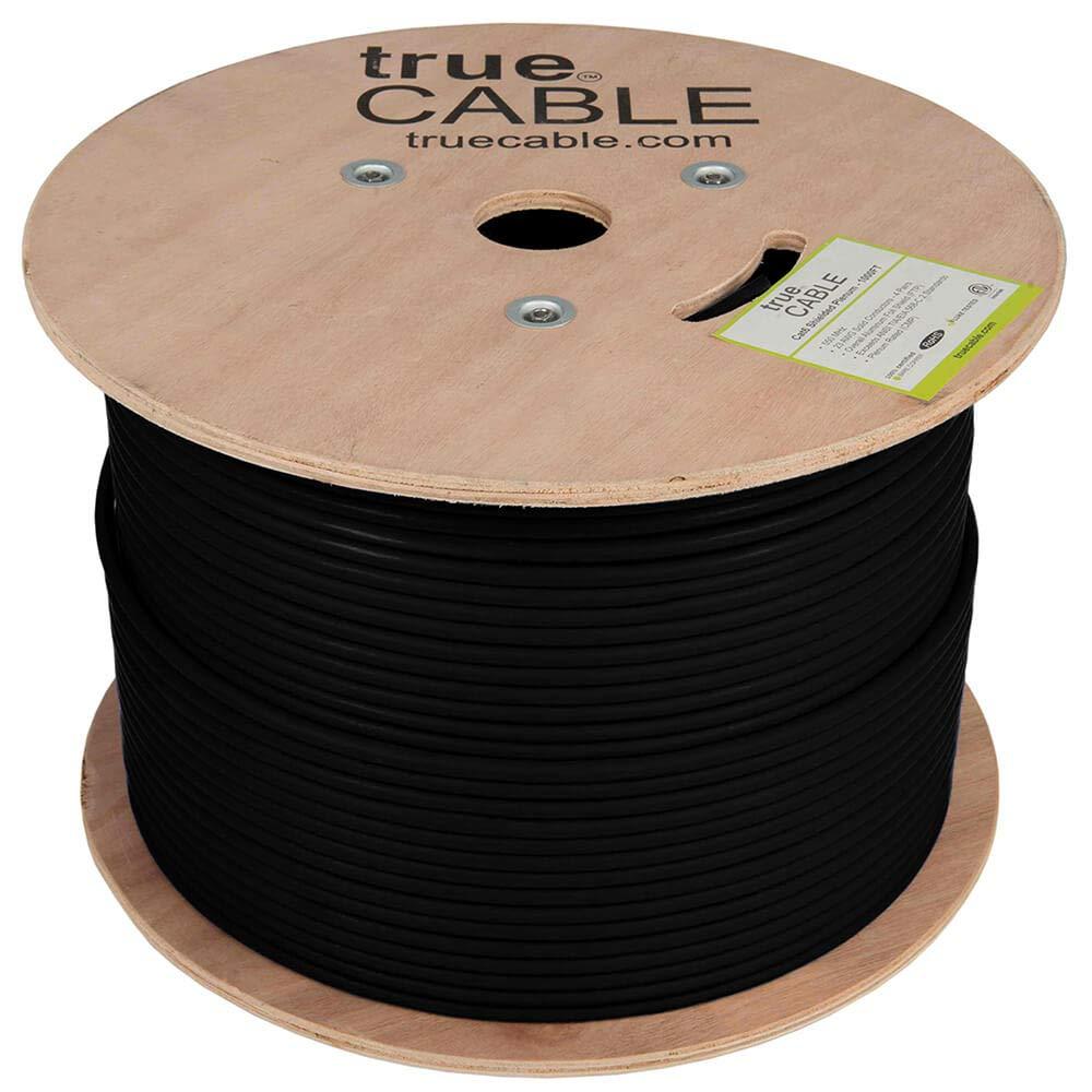 TRUE CABLE trueCABLE Cat6 Plenum Shielded (CMP), 1000ft, Black, 23AWG Solid Bare Copper, 550MHz, PoE++ (4PPoE), ETL Listed, Overall Aluminum Foil Shield (F/UTP), Bulk Ethernet Cable