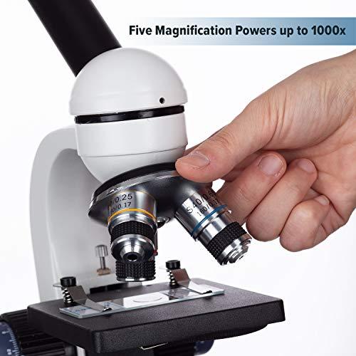 AmScope AmScope M150C-MS Compound Monocular Microscope, WF10x and WF25x Eyepieces, 40x-1000x Magnification, LED Illumination, Brightfield, Single-Lens Condenser, Coaxial Coarse and Fine Focus, Mechanical Stag