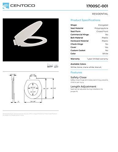Centoco Centoco Elongated Toilet Seat Soft Close, Closed Front with Cover, Premium Seat, Plastic, Made in the USA, 1700SC-416, Biscuit