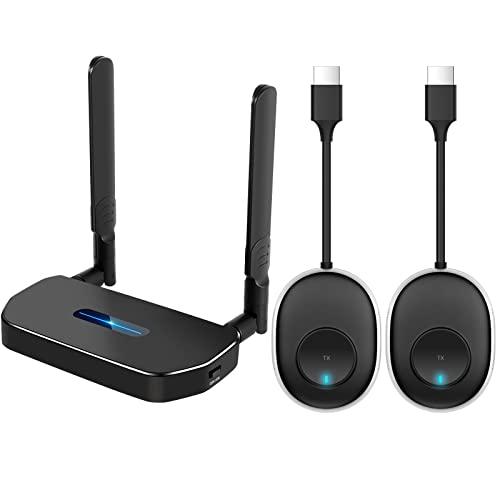 POFAN Wireless Hdmi Transmitter and Receiver 4k Kit.One Receiver and Two Transmitter Packages,Switch at Will,Matching Distance 50M VGA Dual Screen Casting Video Audio from PC/Laptop/TikTok to Monitor