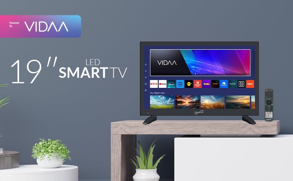 Supersonic Supersonic SC-1920VTV 18.5inch Smart AC/DC LED TV, Powered by VIDAA, 1080p, WiFi, Built-in Speakers, USB, 3X HDMI ARC, for Kitchen, RV, Boat, Truck, Playroom, Dorm Room, Remote, DC Car Cord Included