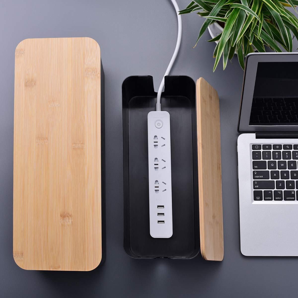 Chouky 2 Pack Large Cable Management Box  Wooden Style Cord Organizer Box and Cover for TV Wires, Computer, Router, USB Hub and Under Desk Power Strip  Safe ABS Material and Baby-Pets Proof Lock (Black)
