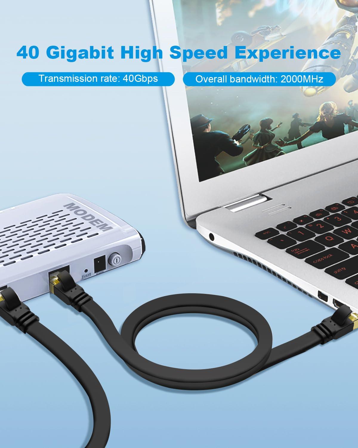 Yauhody Yauhody Ethernet Cable CAT8, Shielded Cable 10ft, Faster than CAT7 CAT6 CAT5e, High Speed 40Gbps 2000MHz SFTP Flat Internet Network LAN Cable for Gaming,Router,Modem,PC,Switches,Hub,PS5/4 (Black,10ft)