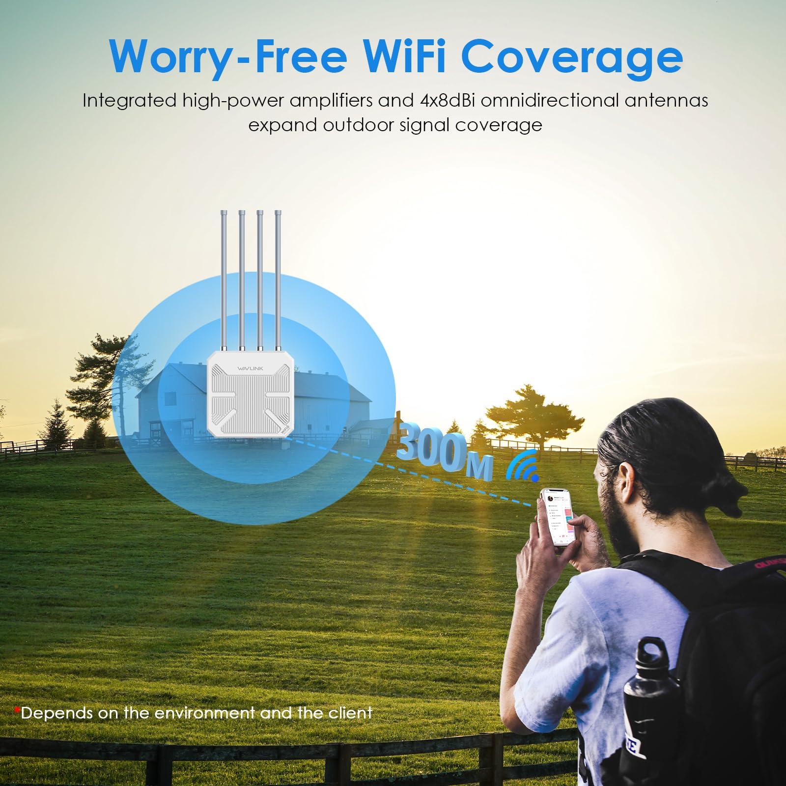 WAVLINK WAVLINK AX3000 Outdoor WiFi 6 Extender Long Range, WiFi 6 Outdoor Wireless Access Point, Active PoE, 4x8dBi Antennas,Work with Starlink/Repeater/Router,IP67,Up to 256 Devices for Farm,Yard,RV,Campsite