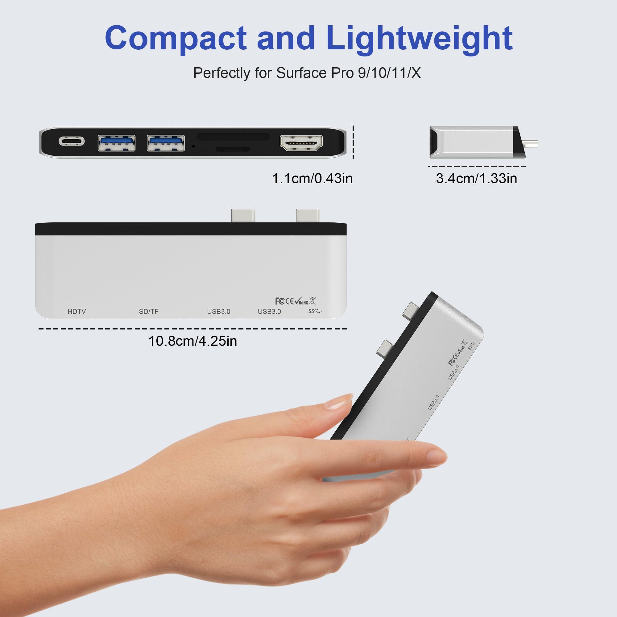 Rytaki Surface Pro 11 USB Hub, Surface Pro 9 USB Hub Docking Station with 4K HDMI, USB-C Thunderbolt 4(8K Video+Data+100W PD), USB 3.0 * 2, SD TF Card Slot, USB C Hub for Surface Pro 11/Pro 10/Pro 9/Pro X