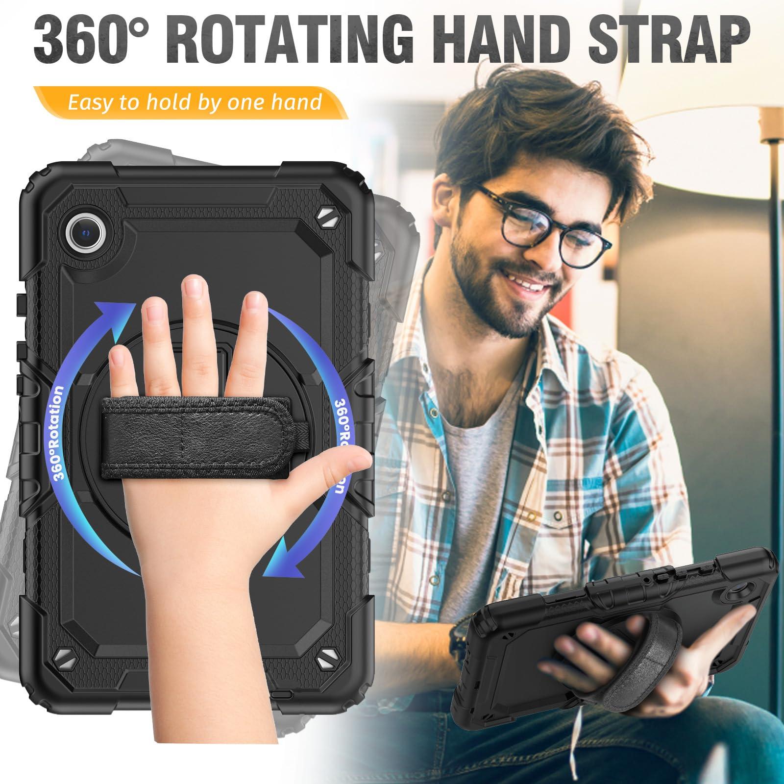 HXCASEAC HXCASEAC Case for Samsung Galaxy Tab A9 Case 8.7 Inch, Full Body Protective with Screen Protector/Hand Strap/Pen Holder, Sturdy Shockproof Samsung A9 Tablet Case 2023 SM-X110/X115/X117 - Black