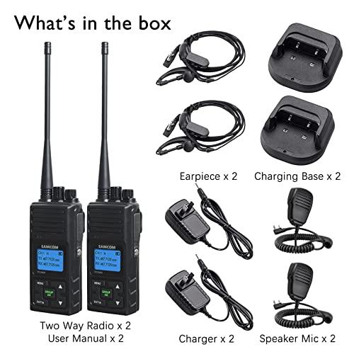 SAMCOM SAMCOM 5Watt Walkie Talkie Long Range Two Way Radio Rechargeable with Speaking Mic, SAMCOM 2-Way Radios Heavy Duty Walky Talky with Shoulder Mic for Restaurant Hotel (2 Pcs Radio + Speaker Mic)