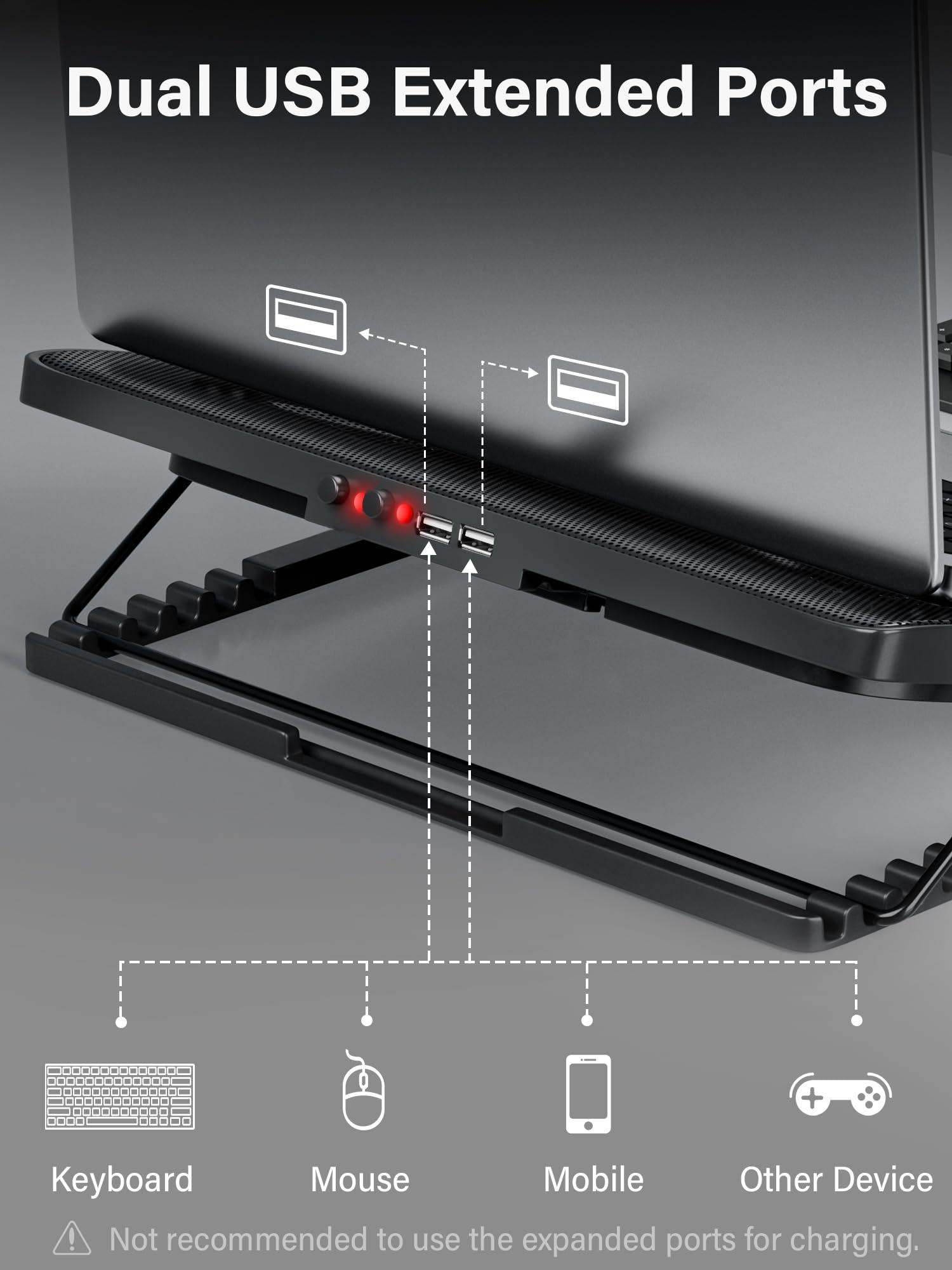 Kootek Kootek Laptop Cooling Pad, Laptop Cooler with 5 Quiet Fans for 12\"-17\" Computer PC Notebook Gaming Laptop Fan, Height Adjustable Laptop Cooling Stand Laptop Accessories, Red