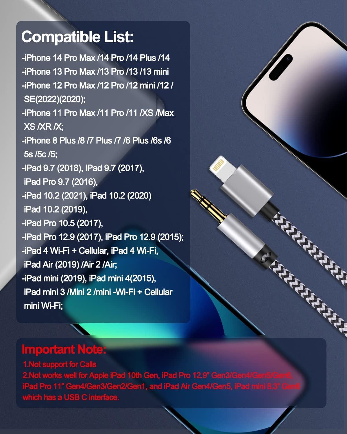 Smilebridge Aux Cord for iPhone, 2 Pack [Apple MFi Certified] Lightning to 3.5mm Aux Audio Headphone Jack Adapter Nylon Braided Car Stereo Cable for iPhone 14 13 12 11 XS XR X to Car Home Stereo/Speaker/Headphone