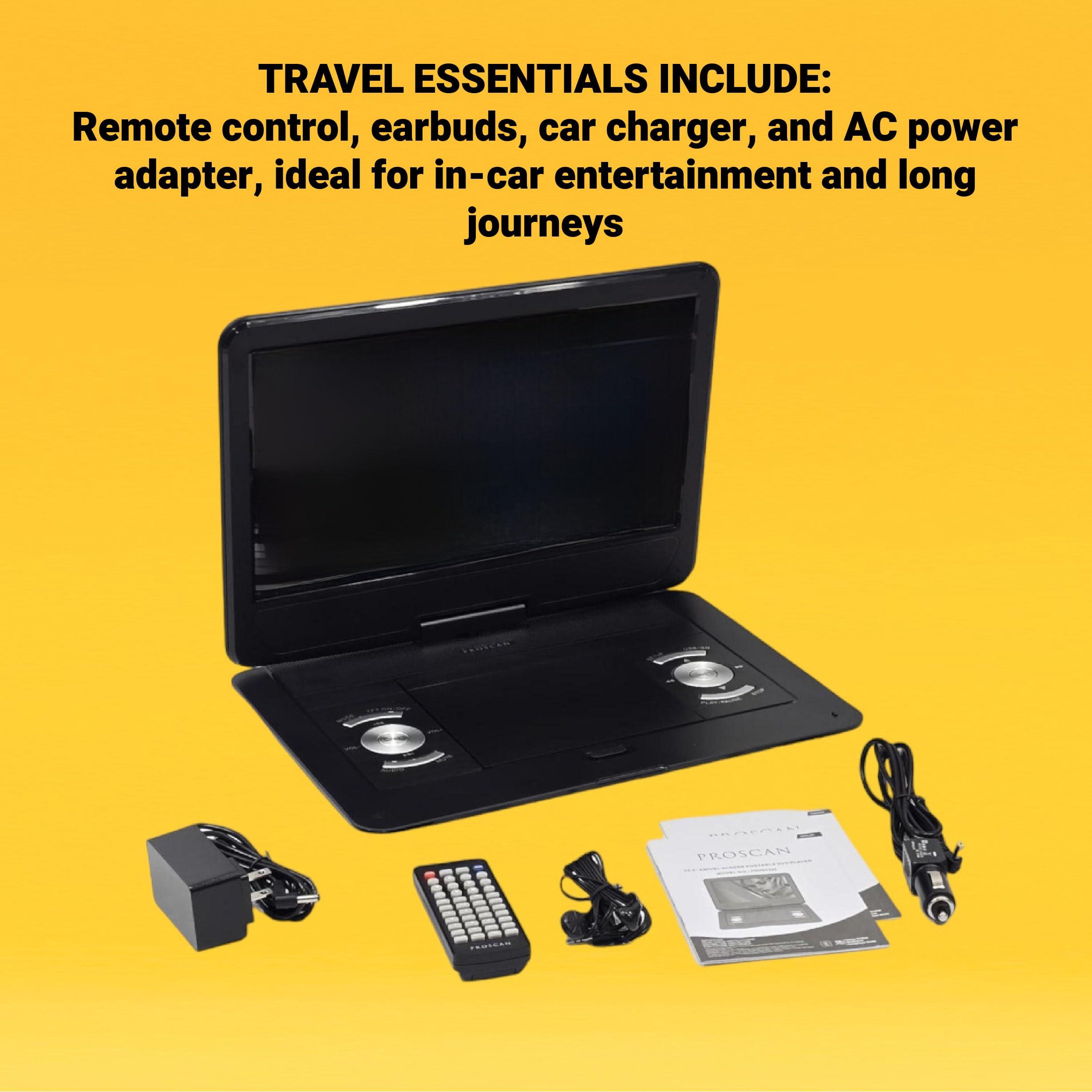 PROSCAN Proscan 13.3" Portable DVD Player Black with Remote control, DVD,DVDR/RW,CDR/RW, supports MP3, JPEG, for Car or Travelling - PDVD1332 (Renewed)