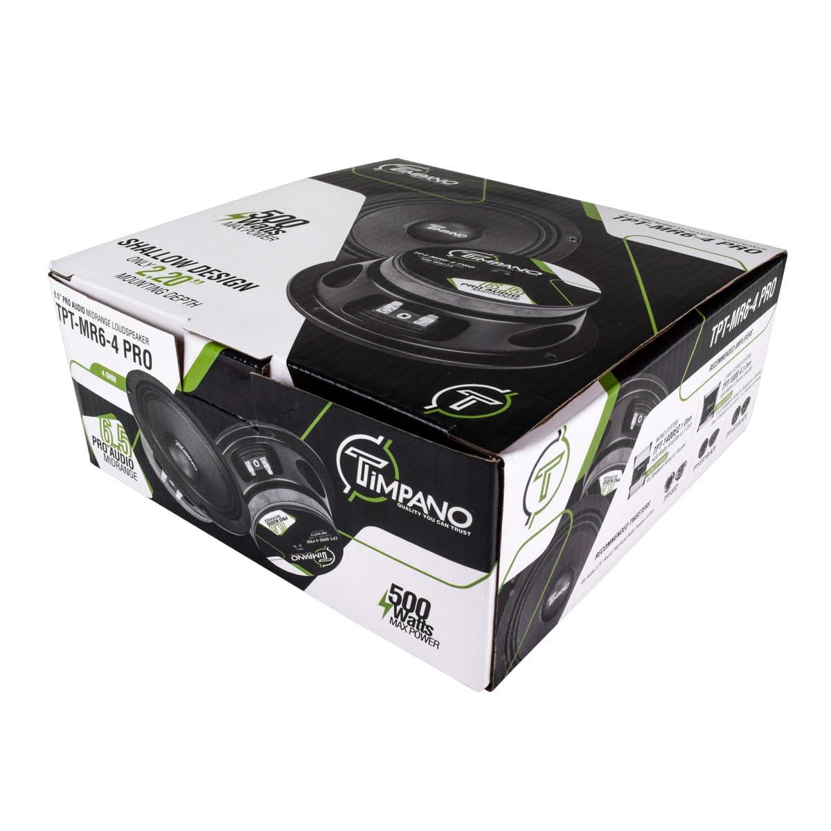 Timpano Timpano 6.5 Inch Shallow Midrange Speaker 500 Watts Max Power TPT-MR6-4 PRO, 6.5 Midrange Speakers 4 Ohm Shallow Mount Car Audio Speaker, Pro Audio Loudspeaker Compact for Doors (Single)