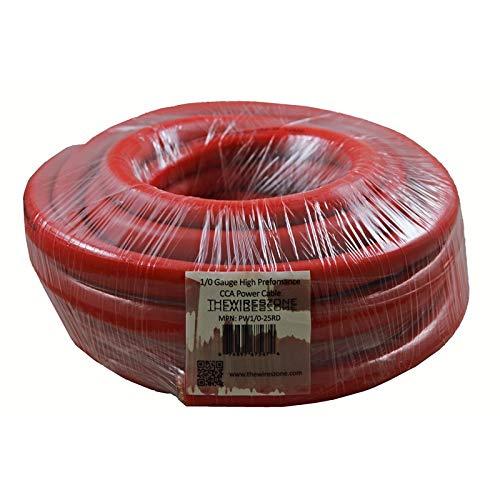 The Wires Zone 0 Gauge 25 Feet Wire 1/0 AWG High Performance Flexible Amplifier Power Cable (Red)