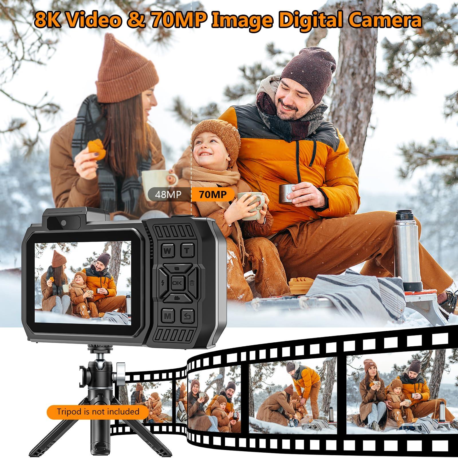 SPUNALP 8K UHD Underwater Camera 33FT Autofocus 70MP Rugged Dustproof Shockproof Digital Waterproof Dual-Screen Selfie Underwater Photograph Camera with 32GB Card, Orange