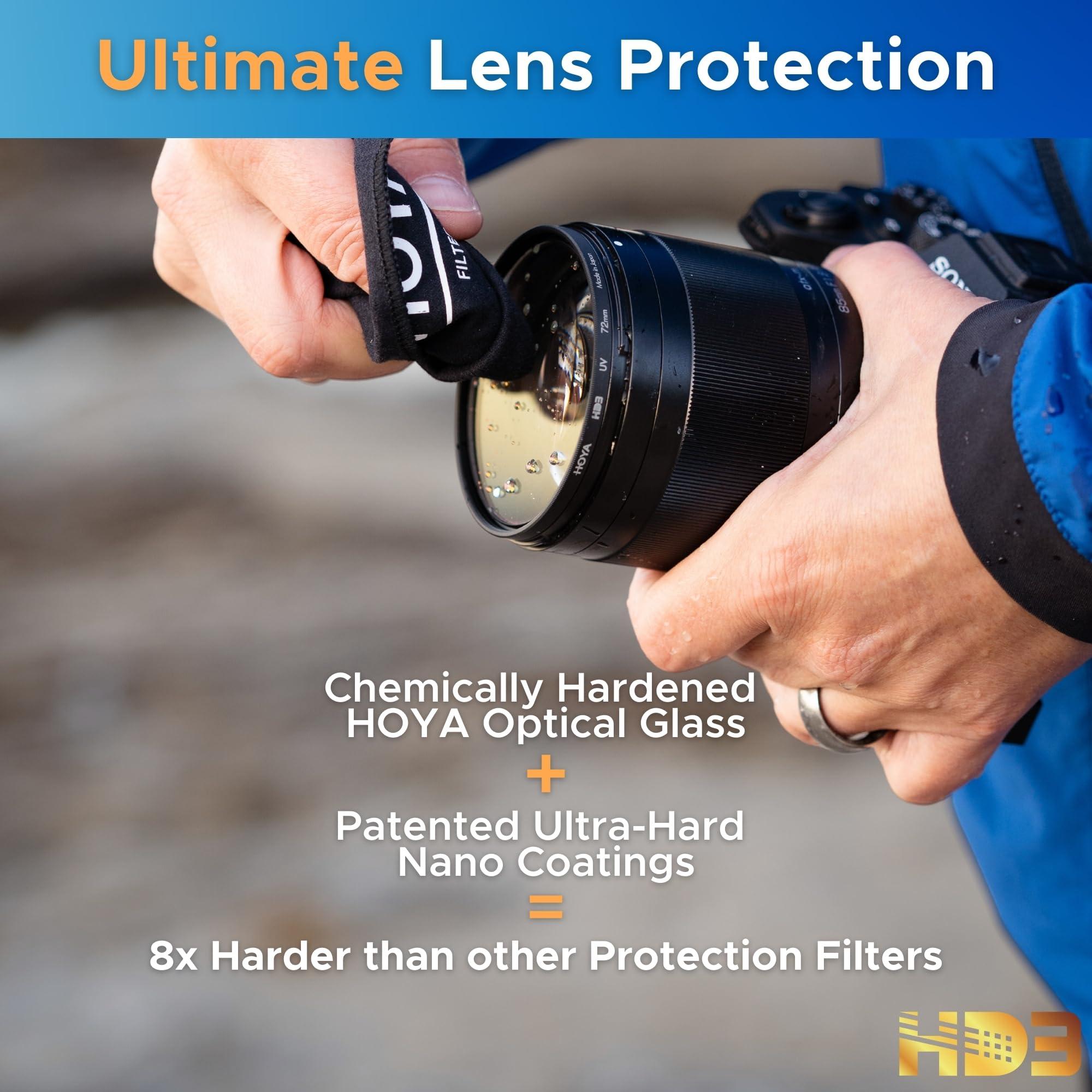 Hoya Hoya HD3 72mm UV Protector Filter - Re-Certified for 100MP+ Cameras with Ultra-Hard Nano Coating UV Filter - Stain Resistant, Smudge and Waterproof UV Lens Filter with Aluminum Frame
