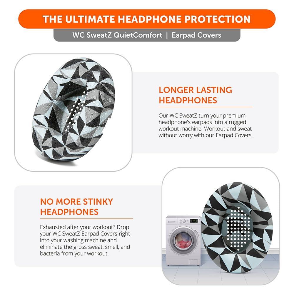 WC WC SweatZ QuietComfort - Patented Earpad Covers for Bose QuietComfort 45, 35, 35ii, QC2, QC25, QC15, AE2, AE2i, SoundTrue, SoundLink by Wicked Cushions | Sweatproof & Easily Washable | Geo Grey